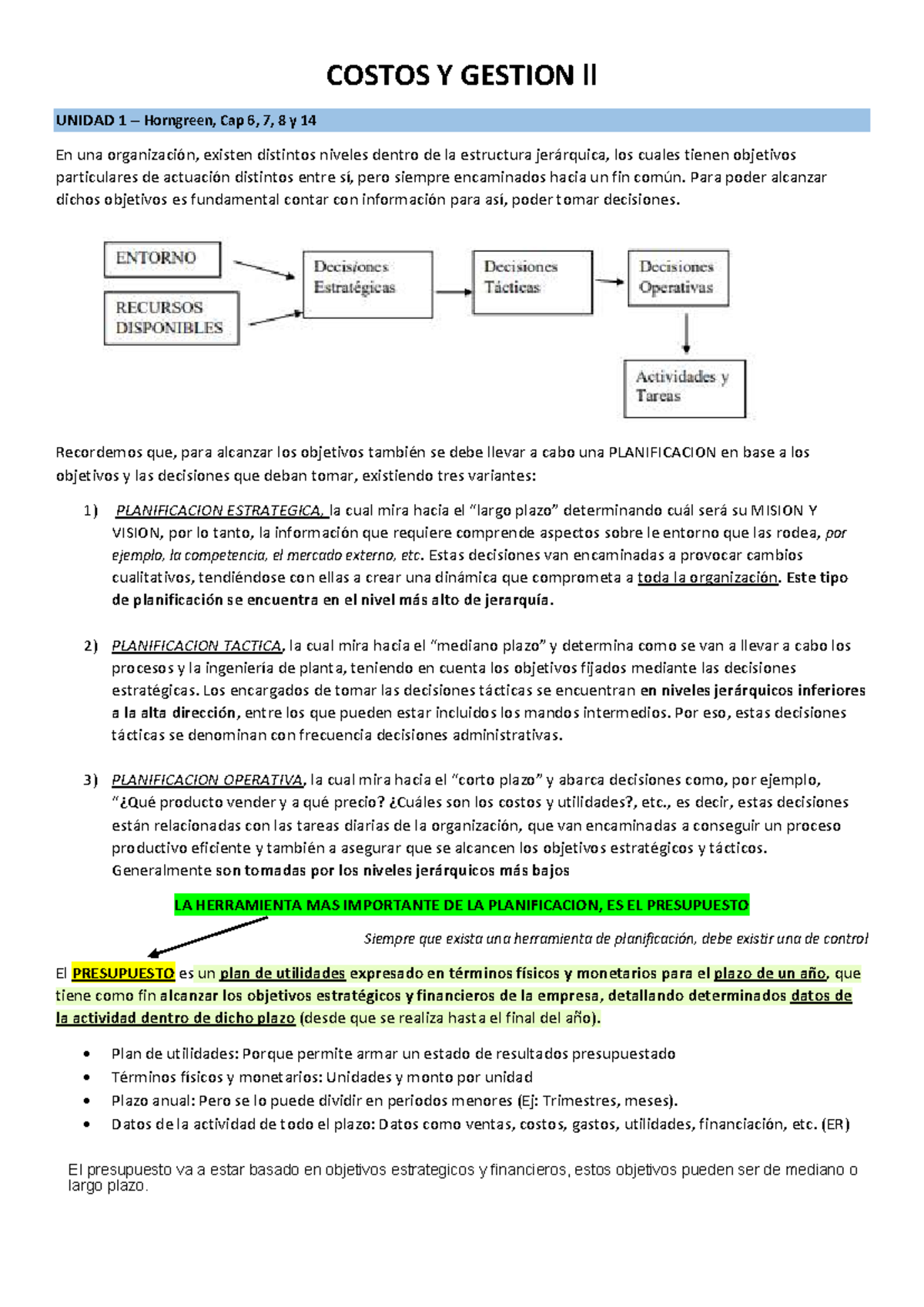 Resumen de Costos y Gestión II - Unidad 1 (2024) - David - Studocu