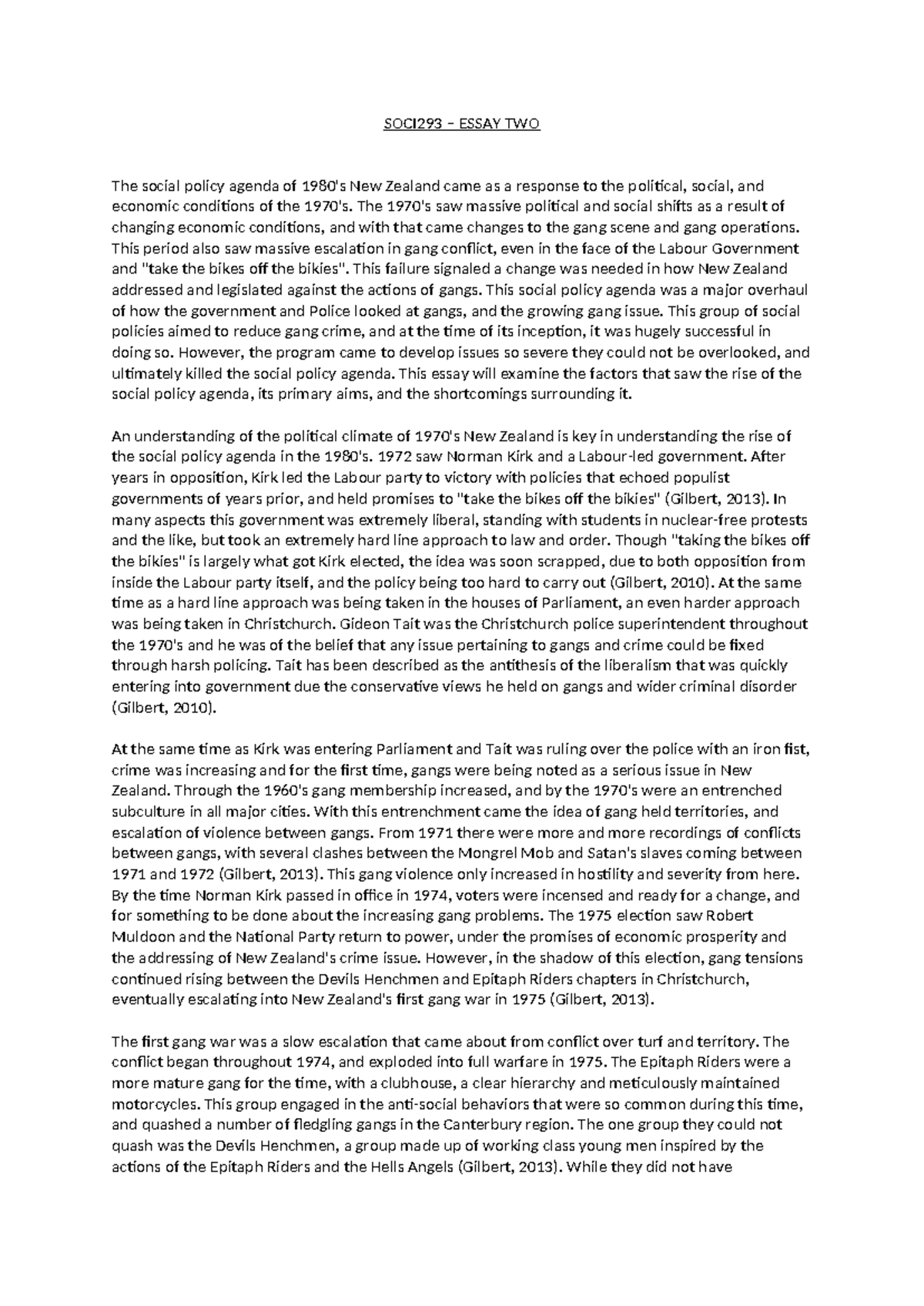 SOCI293 Essay One - SOCI293 – ESSAY TWO The social policy agenda of ...