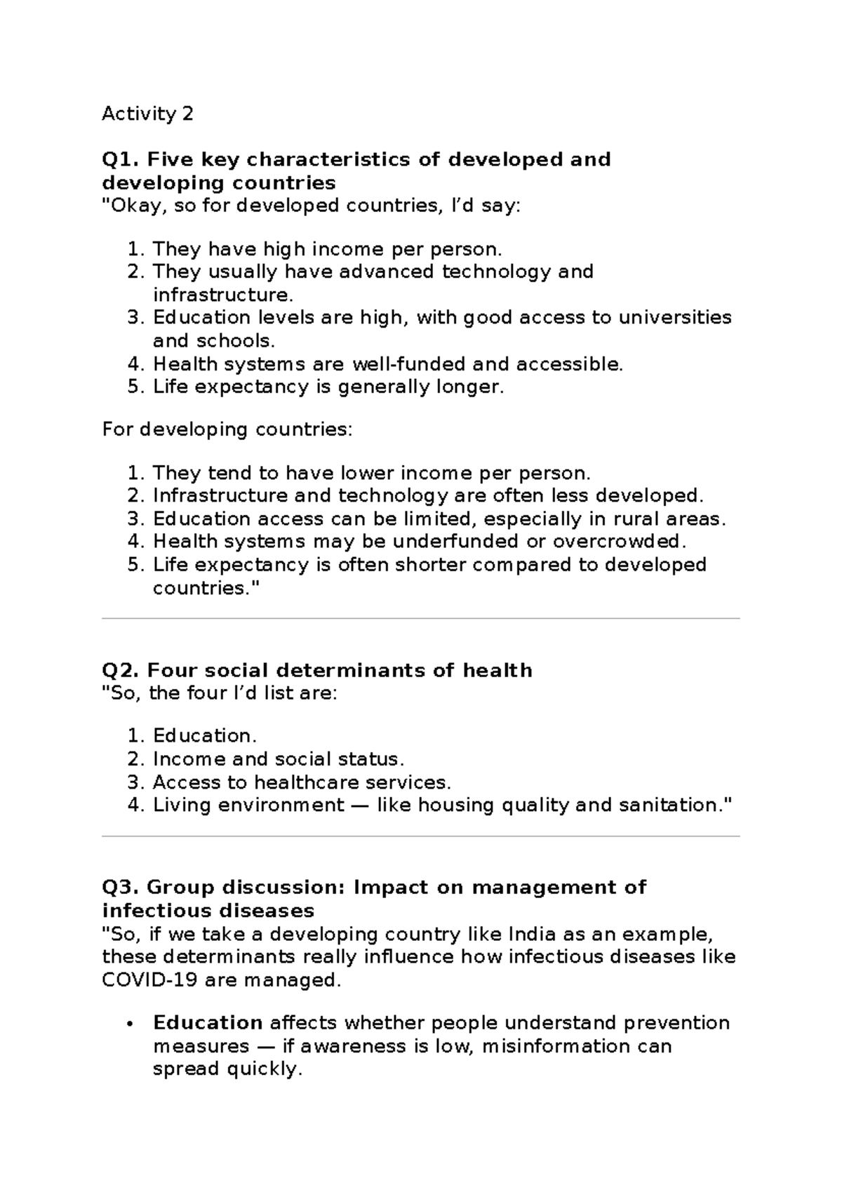 3009 Tut 1 - Key Characteristics of Health in Developed vs Developing ...