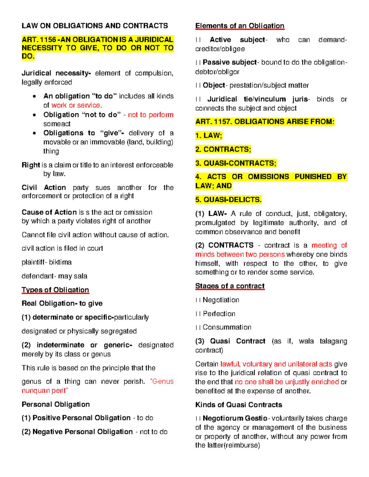 Obligations- Reviewer - LAW ON OBLIGATIONS AND CONTRACTS ART. 1156 - AN ...