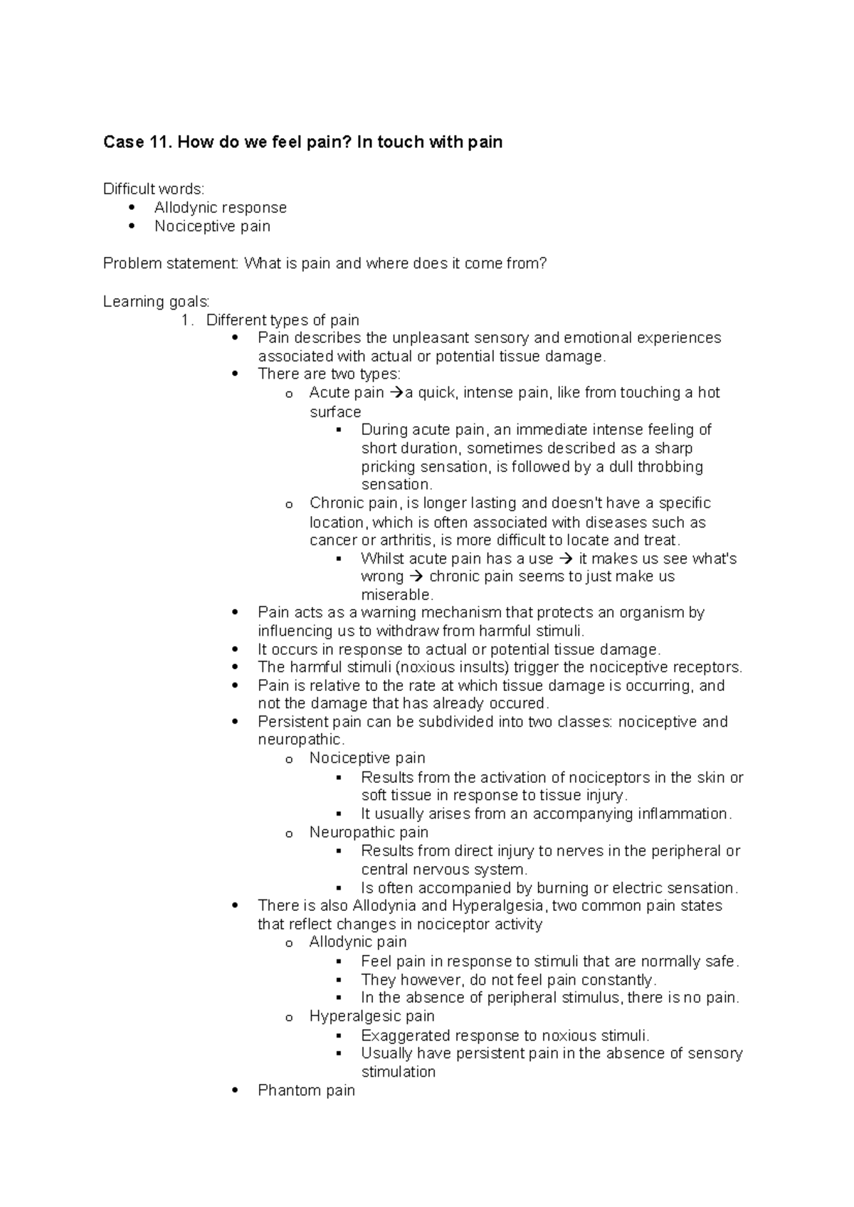 Case 11 - Understanding Pain Mechanisms and Nociceptive Responses ...