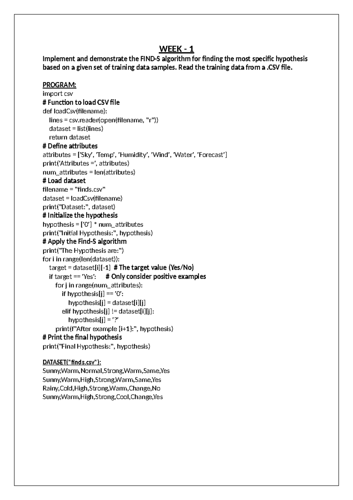Machine Learning LAB Manual: Algorithms and Implementation Guide - Studocu
