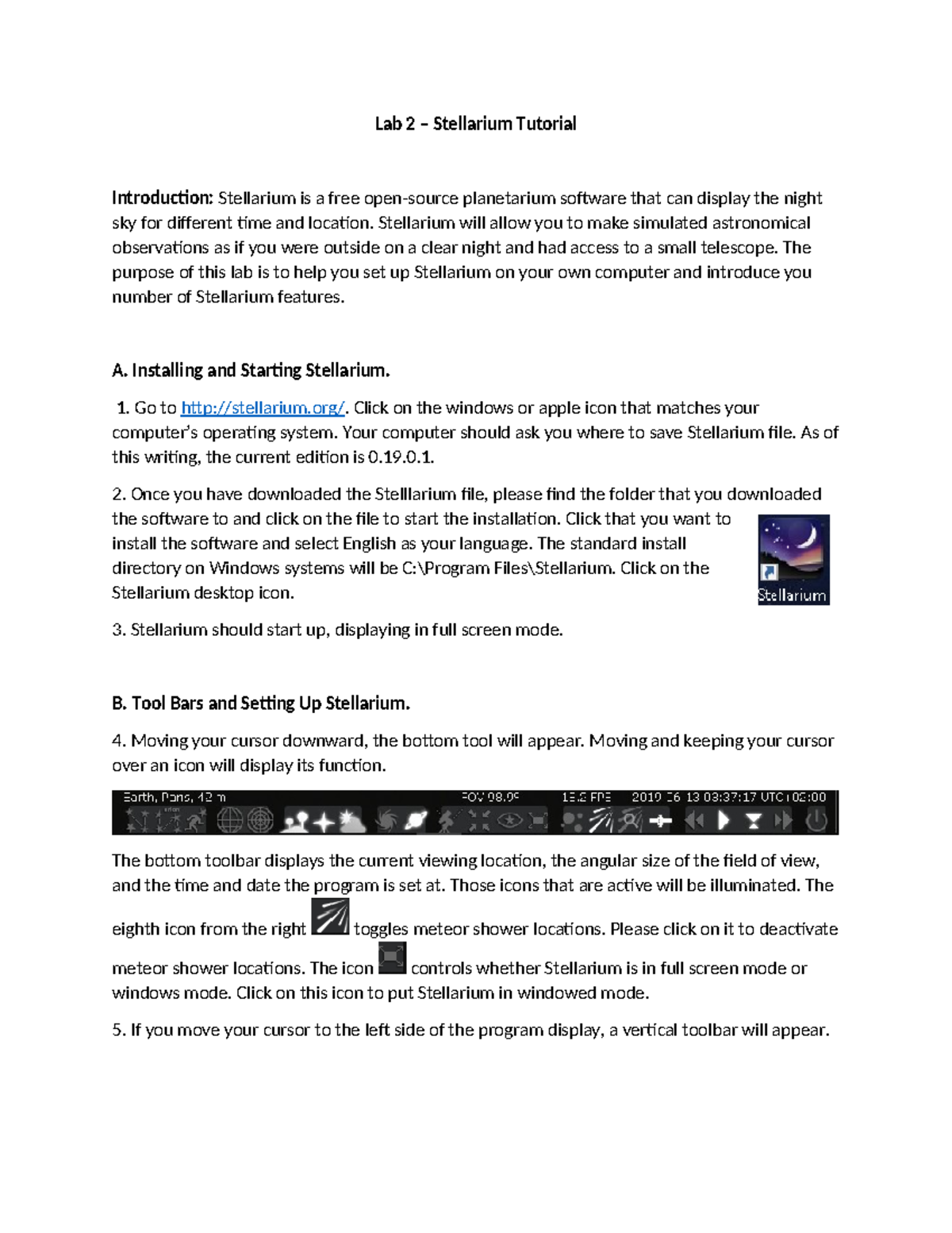 Lab 2: Stellarium Tutorial for Astro 101 by Justin Beamon - Studocu