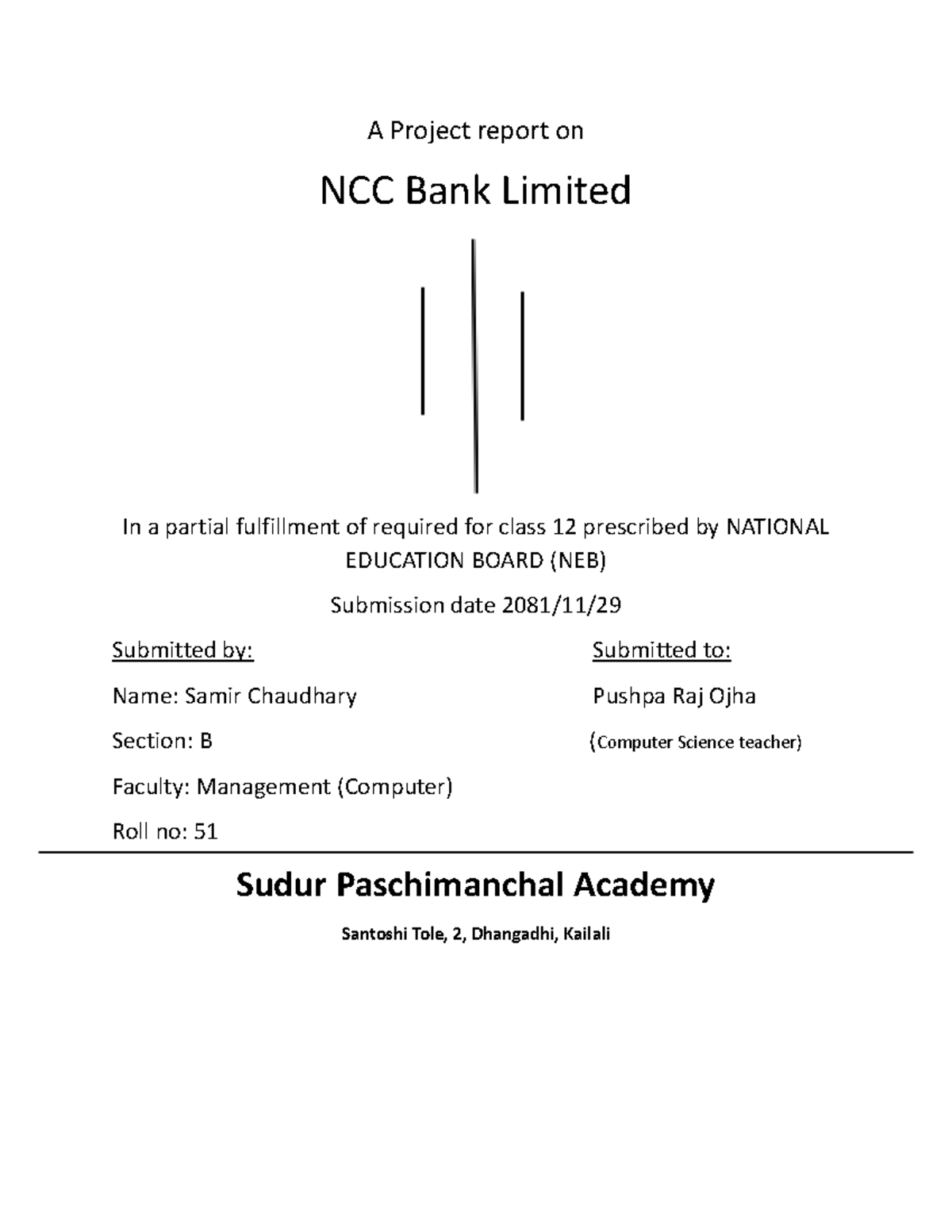NCC Bank Limited Project Report: MIS and Design Models Analysis - Studocu
