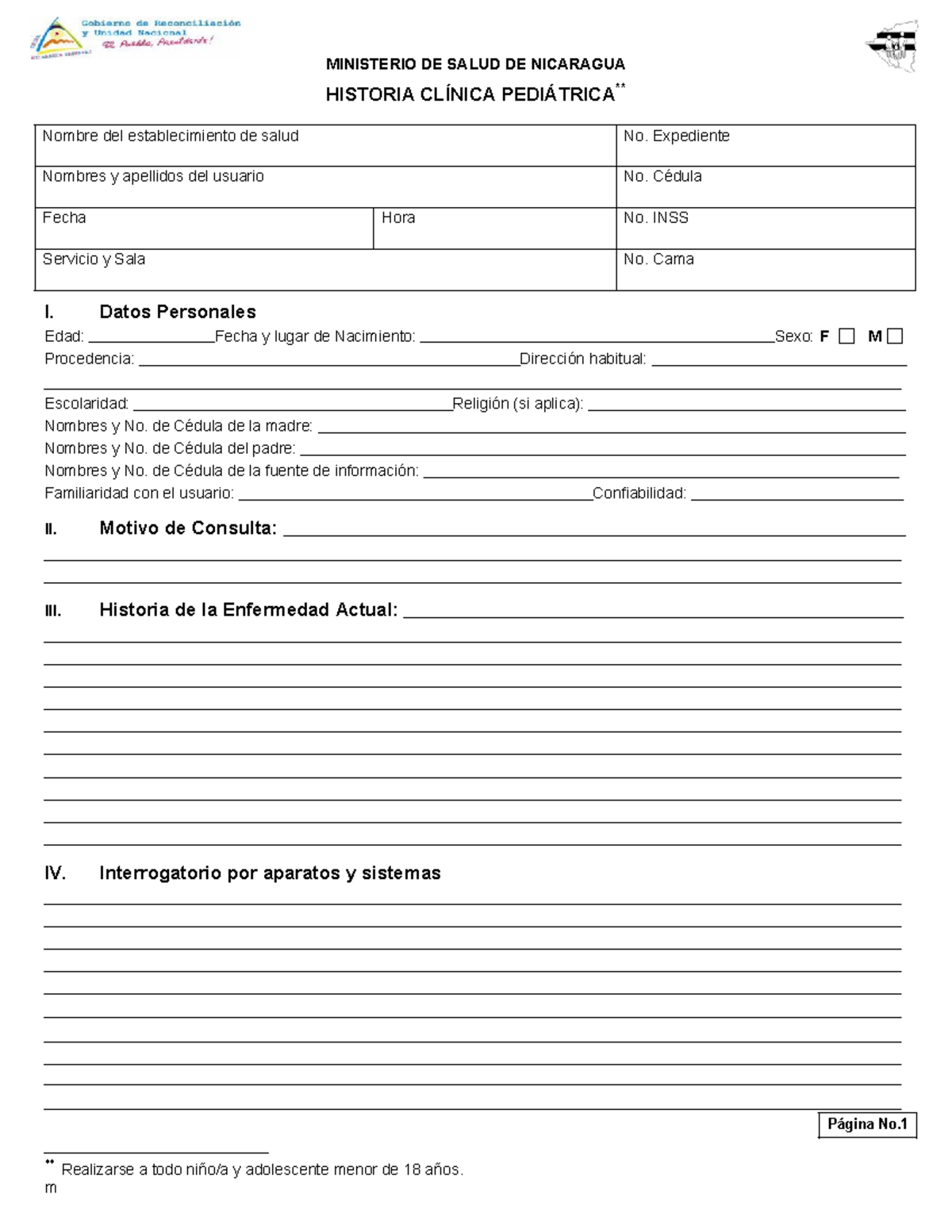 N 004 - Formatos de Historia Clínica Pediátrica en Nicaragua - Document Preview