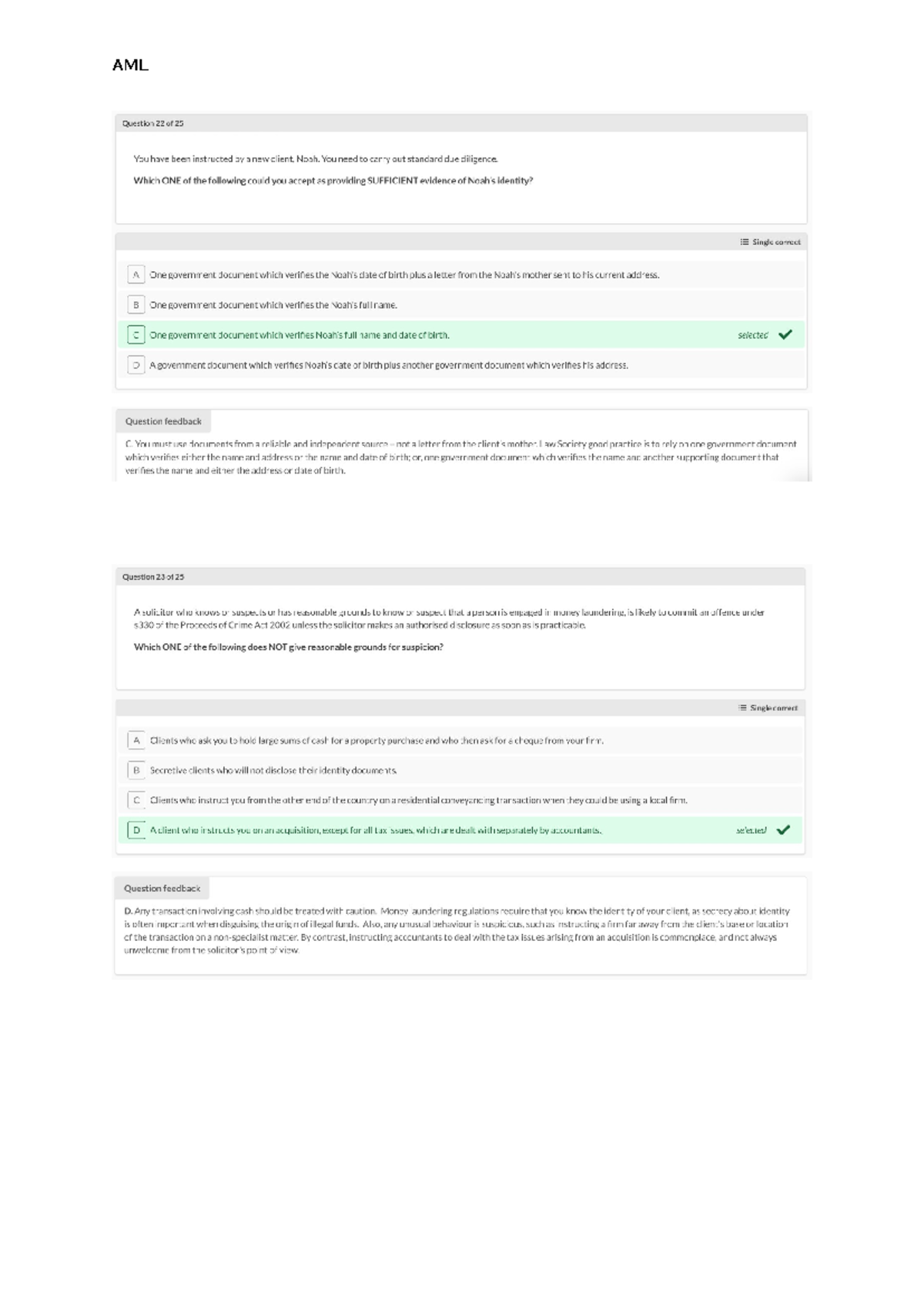 AML - MCQs for Anti-Money Laundering Exam Preparation - Studocu