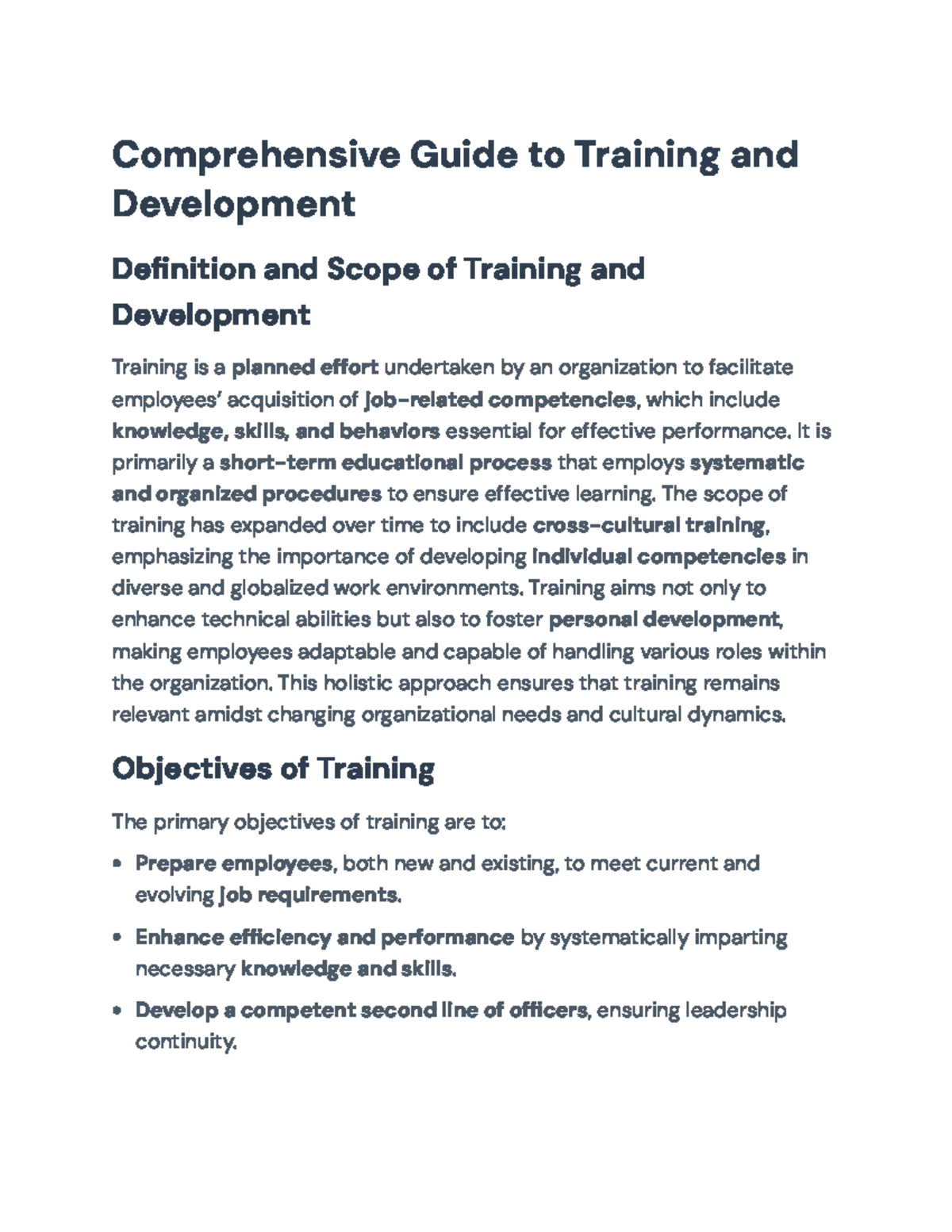 Comprehensive Overview of Training & Development Practices (HRD 101 ...