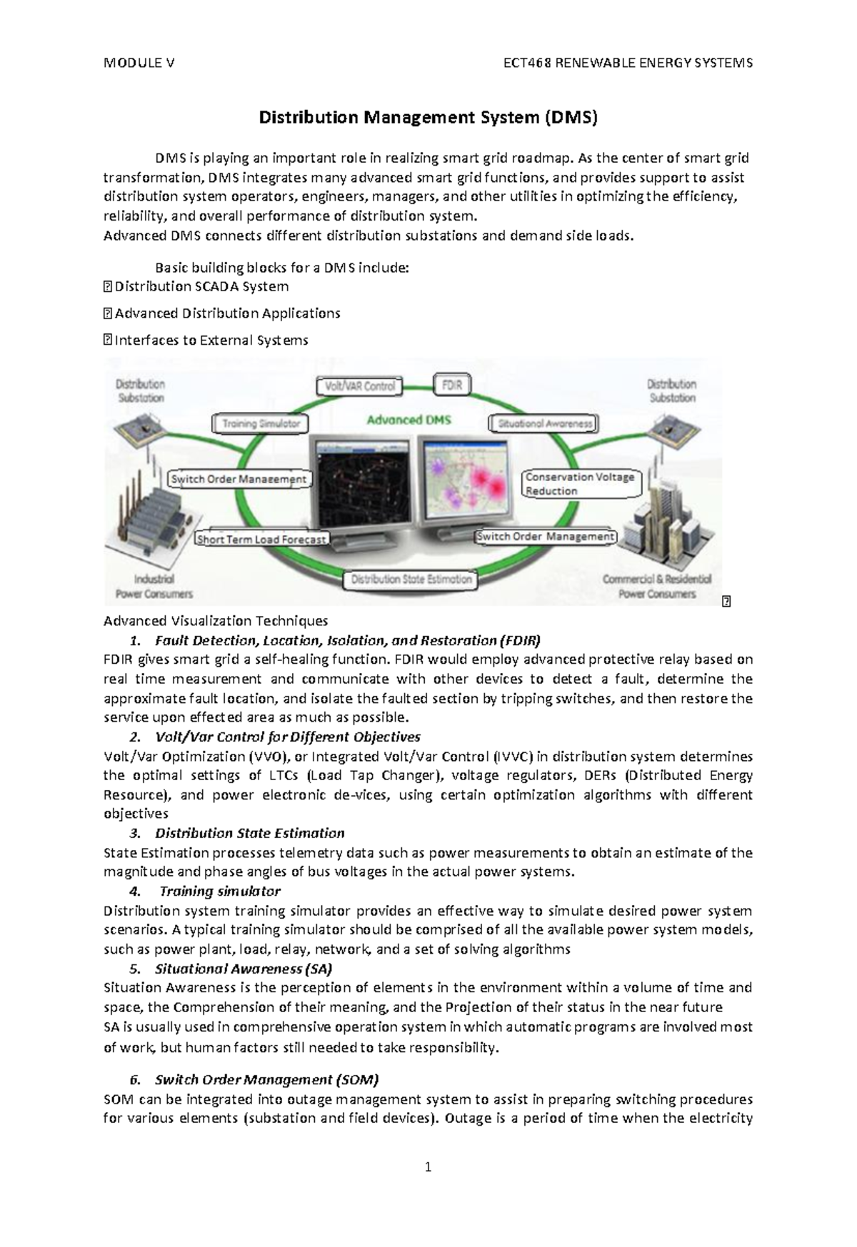 Distribution Management System - MODULE V ECT468 RENEWABLE ENERGY ...