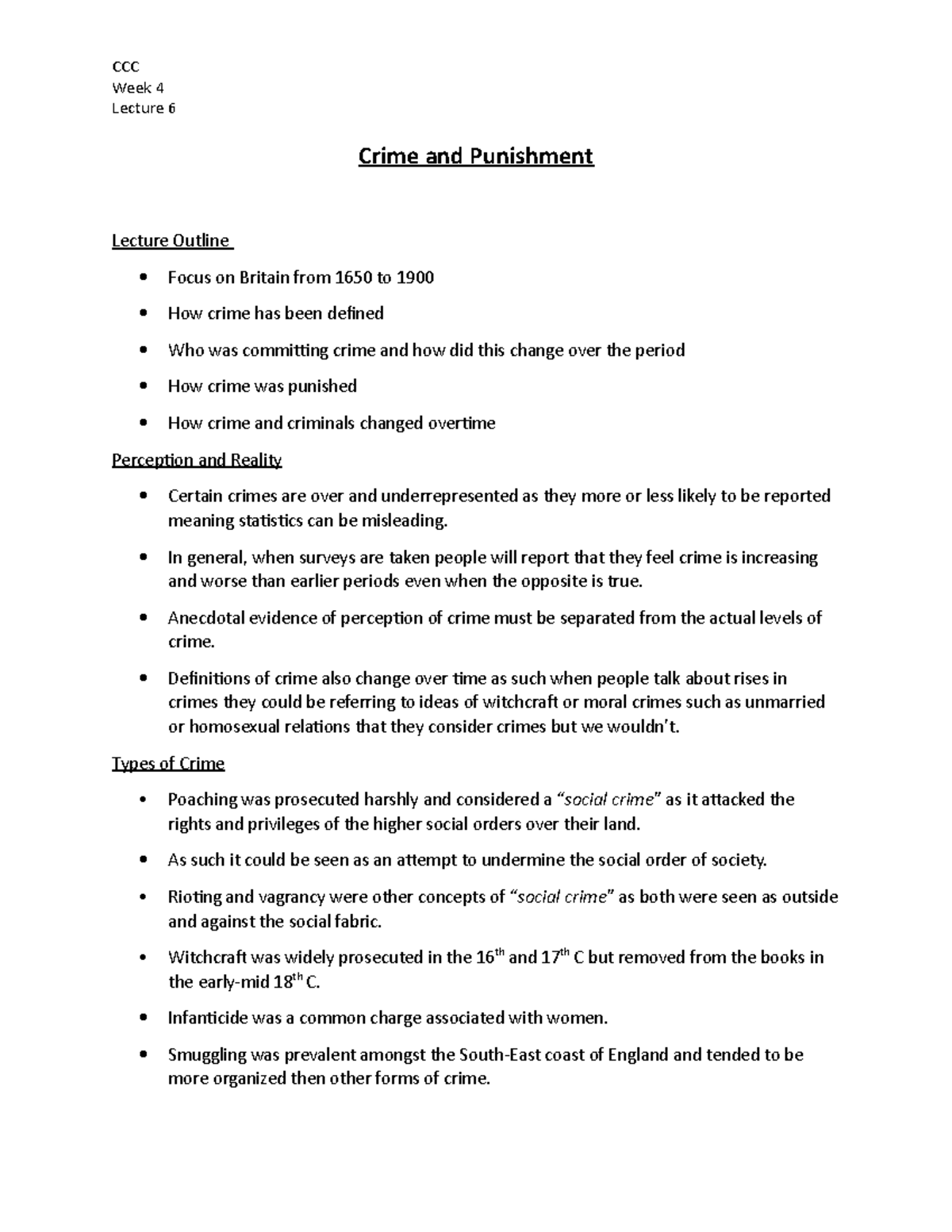 Lecture 6 (Crime and Punishment) - Week 4 Lecture 6 Crime and ...