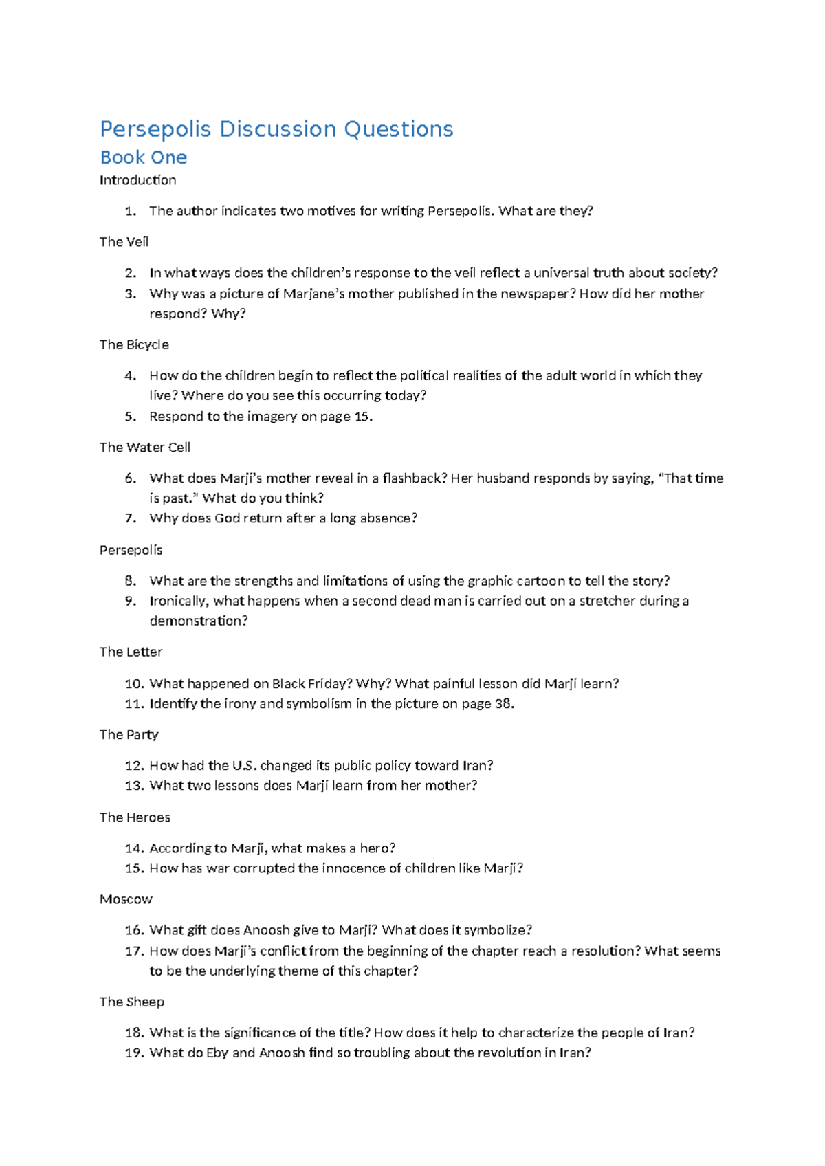 Persepolis Novel Discussion Questions E5: Comprehensive Guide - Studeersnel
