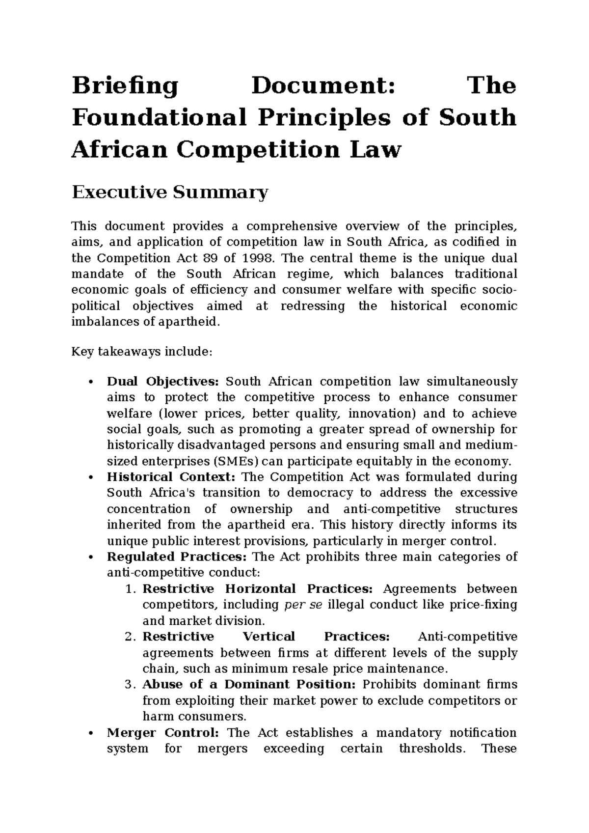 Competition Law Overview: Foundational Principles & South African ...