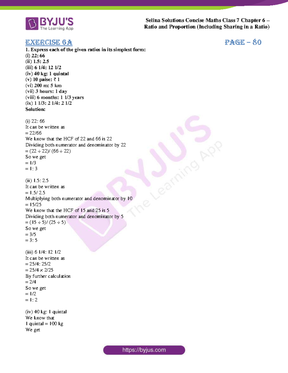 Selina sol concise maths class 7 ch6 ratio and proportion - Ratio and ...