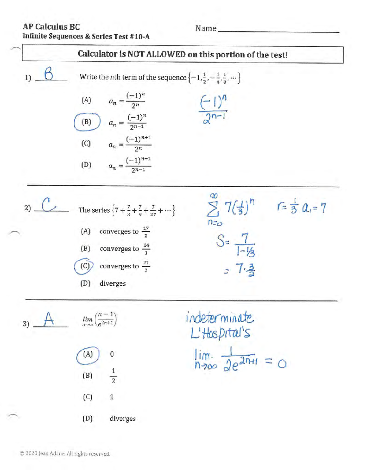AP Calculus BC: Infinite Sequences & Series Test Solutions - Studocu