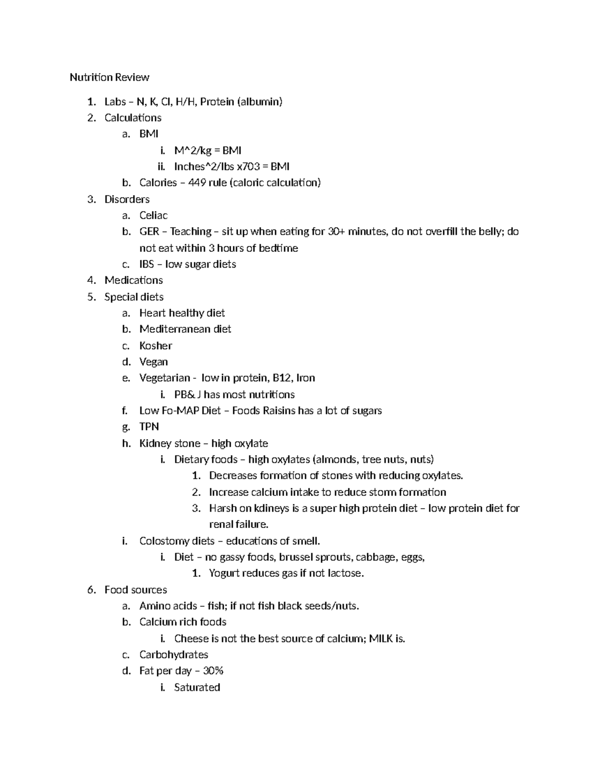 Nutrition Review: Labs, Calculations, Disorders, and Diets (NUTR 101 ...