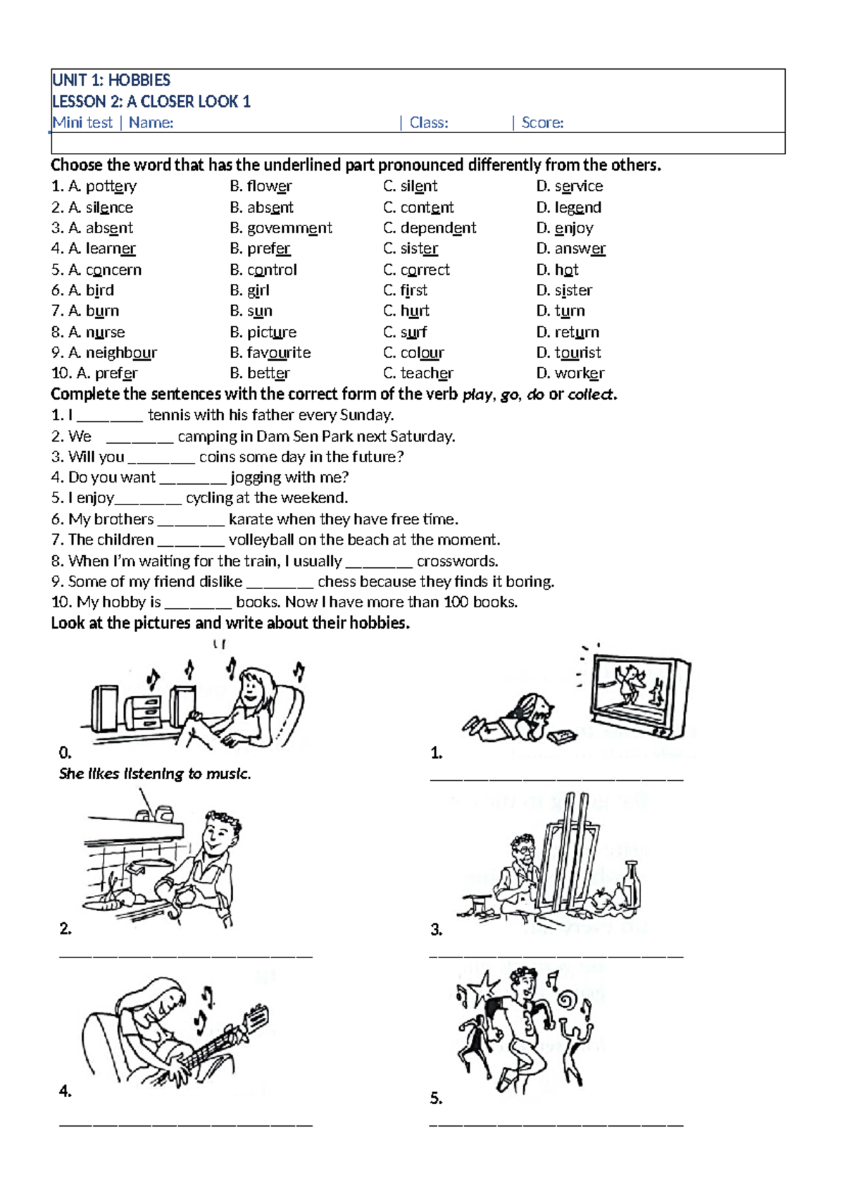 G7 Unit 1 Lesson 2: Hobbies Mini Test - Tiếng Anh 7 Globall Success ...