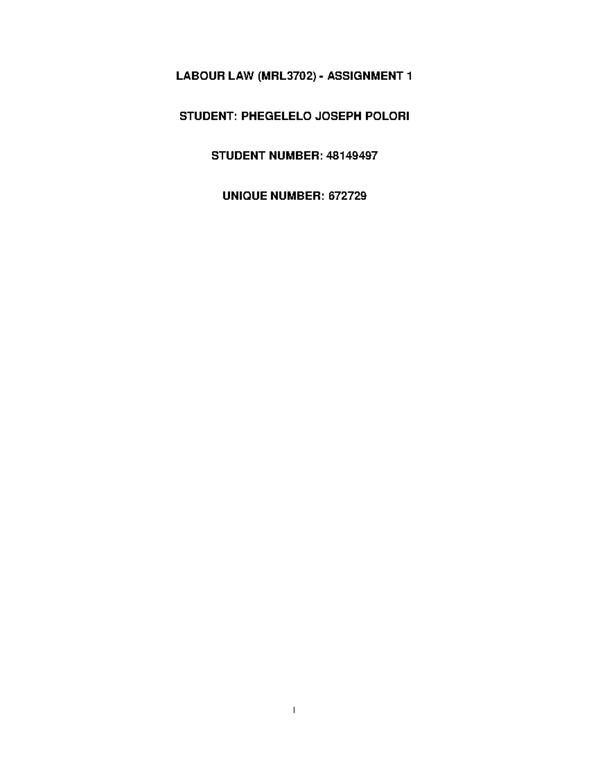 Labour Law (MRL3702) Assignment 1: Case Review of Mlotha v CCMA - Studocu