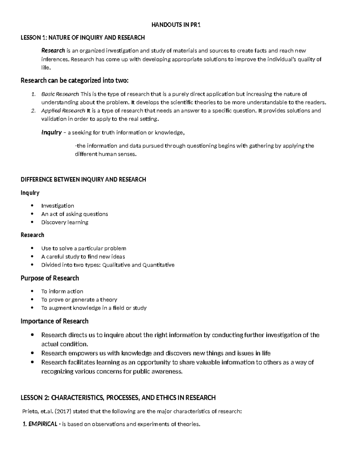 Handouts-PR1 - Practical research chapter 1 - HANDOUTS IN PR LESSON 1 ...