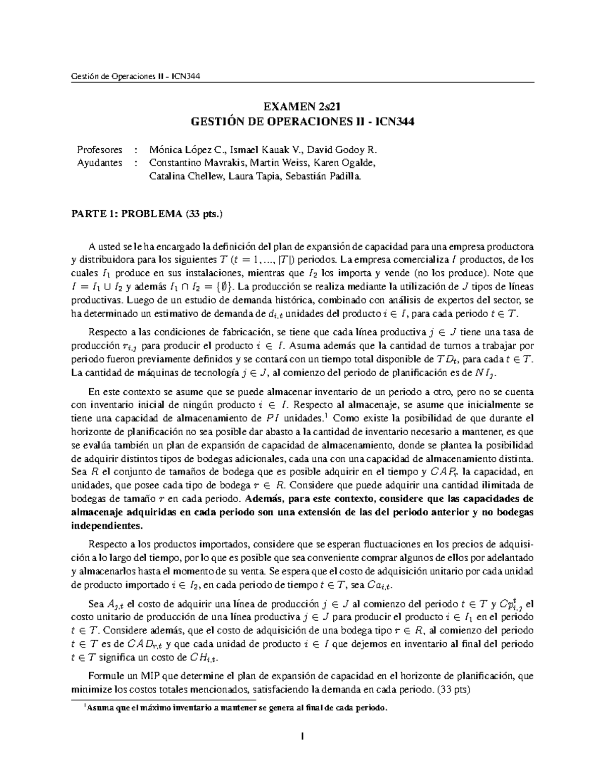 Examen 2S21 ICN344: Problema de Planificación de Capacidad - Studocu