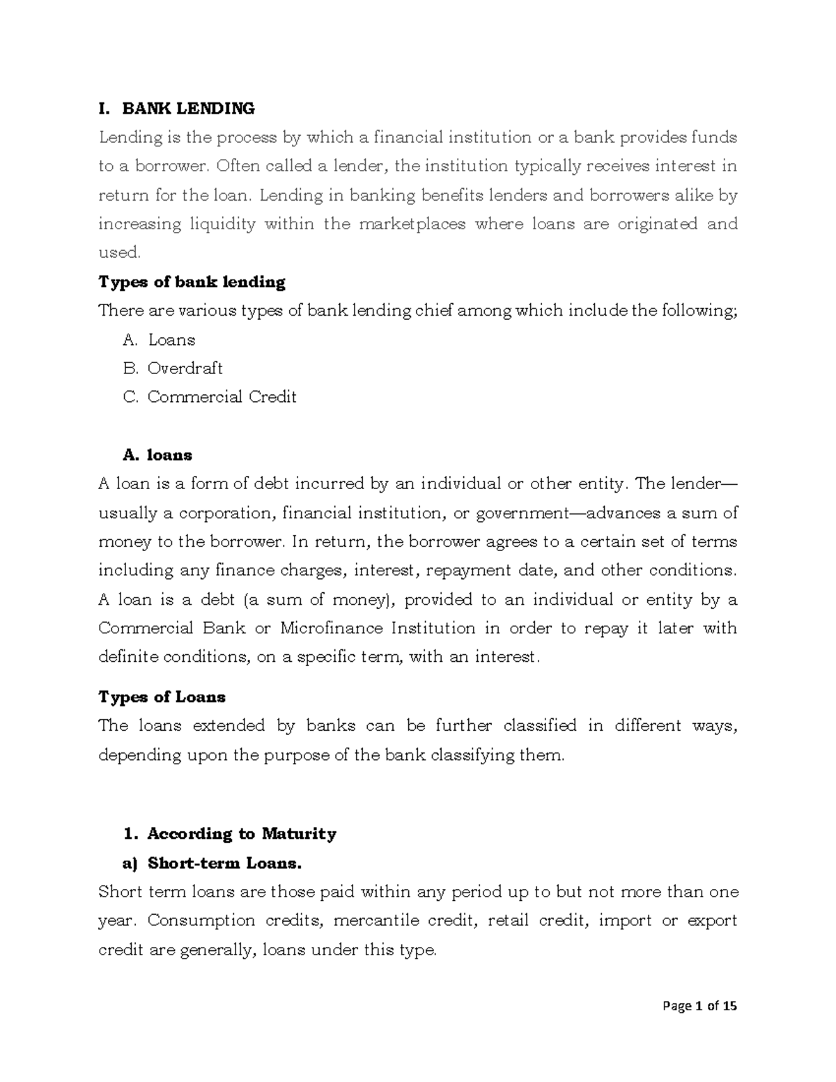 BANK 845799927 Lending Lecture Notes: Types and Principles - Studocu
