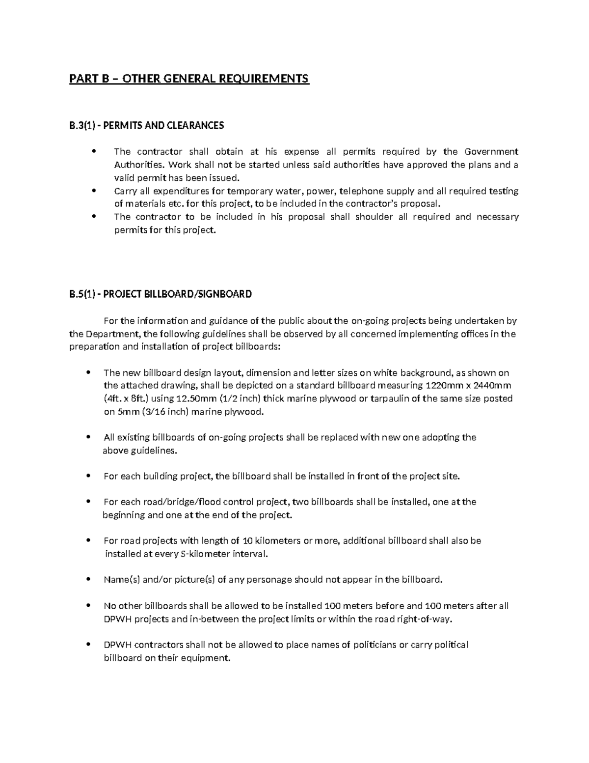 PART B - General Requirements for Permits and Project Billboards - Studocu