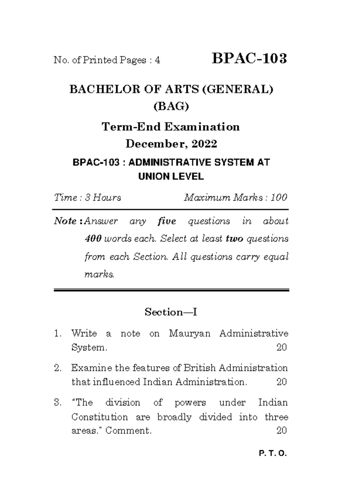 BPAC-103 - ckkff - P. T. O. No. of Printed Pages : 4 BPAC- BACHELOR OF ...