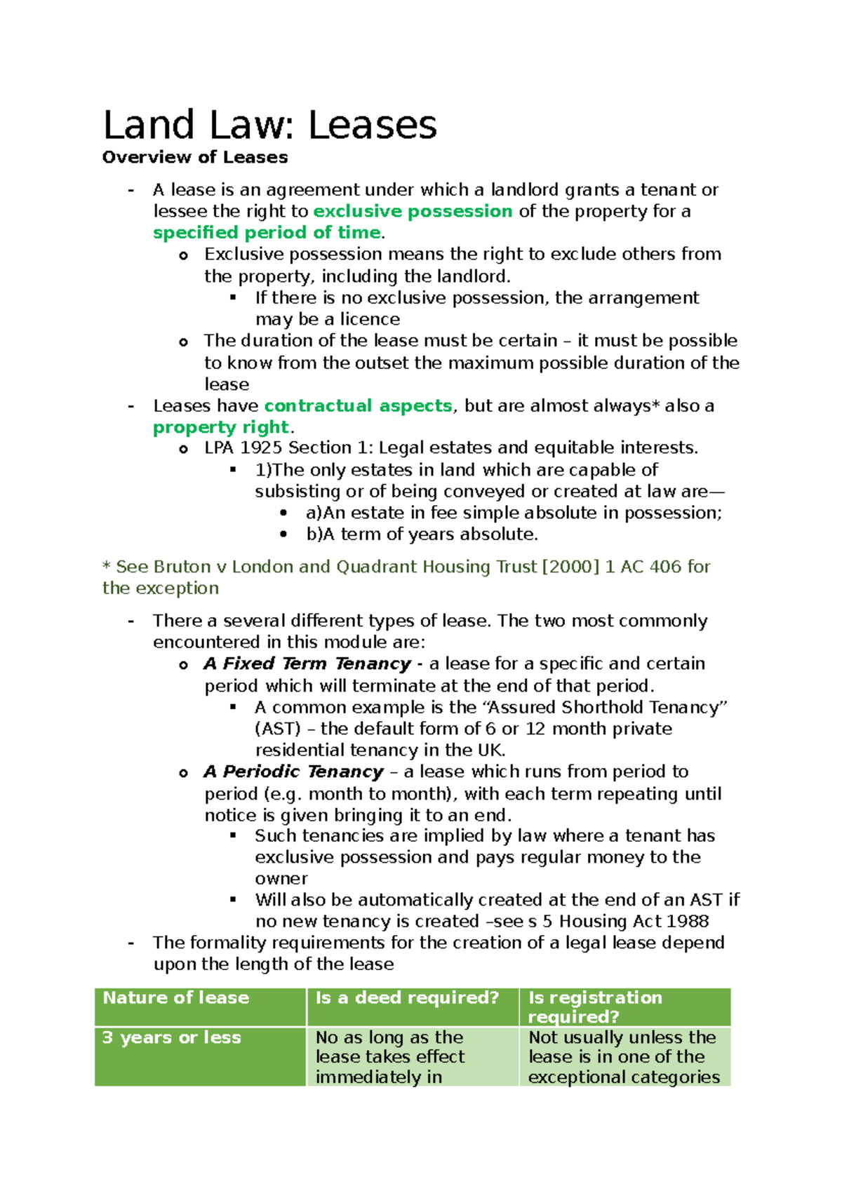 Land Law (LAW101): Comprehensive Summary of Leases and Their Types ...