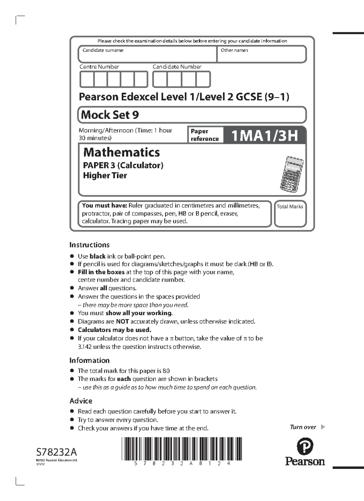 GCSE Mathematics Mock Exam Set 9 - Paper 3 (Calculator) - Studocu