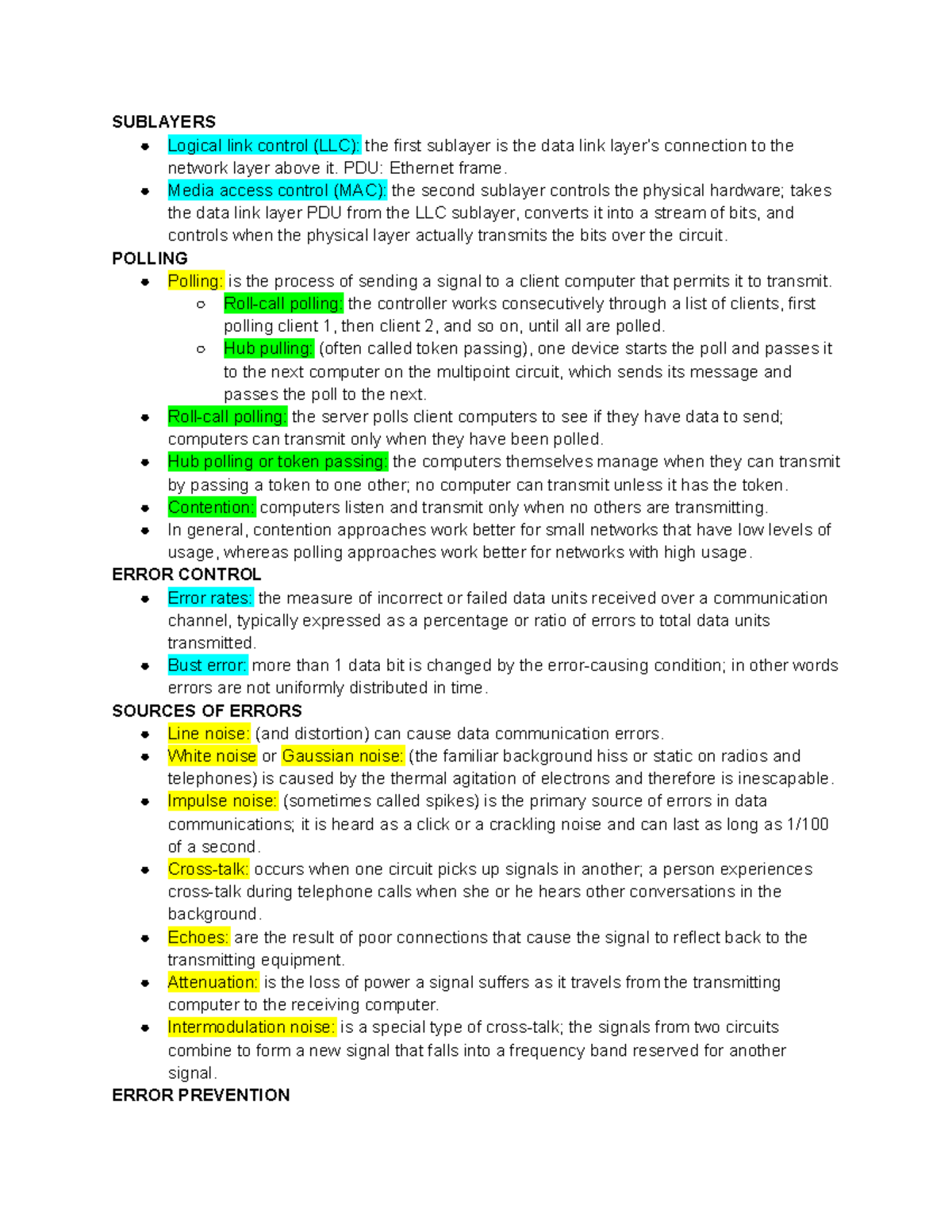 INSY 3303 Final Exam Review: Data Link Layer & Error Control - Studocu