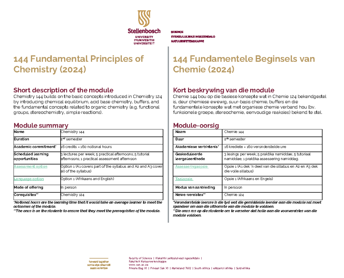 Chemistry 144 module framework - Faculty of Science | iFakalthi ...