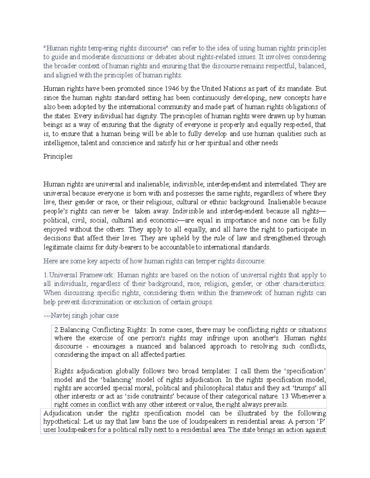 Human Rights and the Tempering of Rights Discourse: A Guide - Studocu