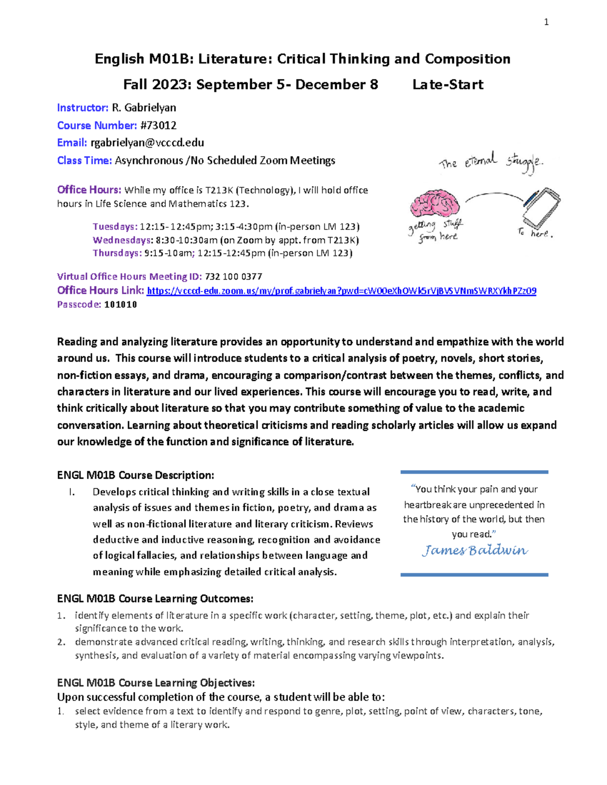 Fall 2023 14-week M01B Asynchronous Syllabus 73012-2 - English M01B ...