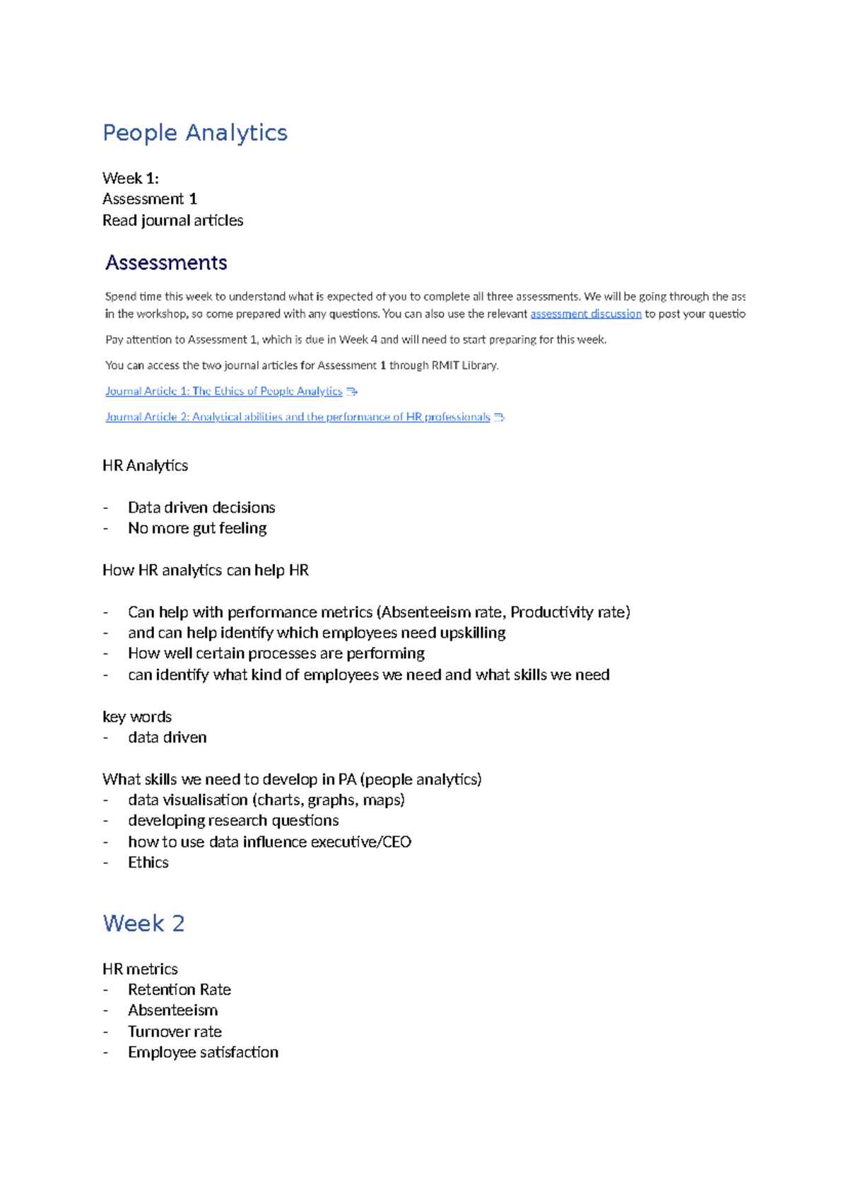 People Analytics Week 1 & 2 Notes (HR673) - Studocu