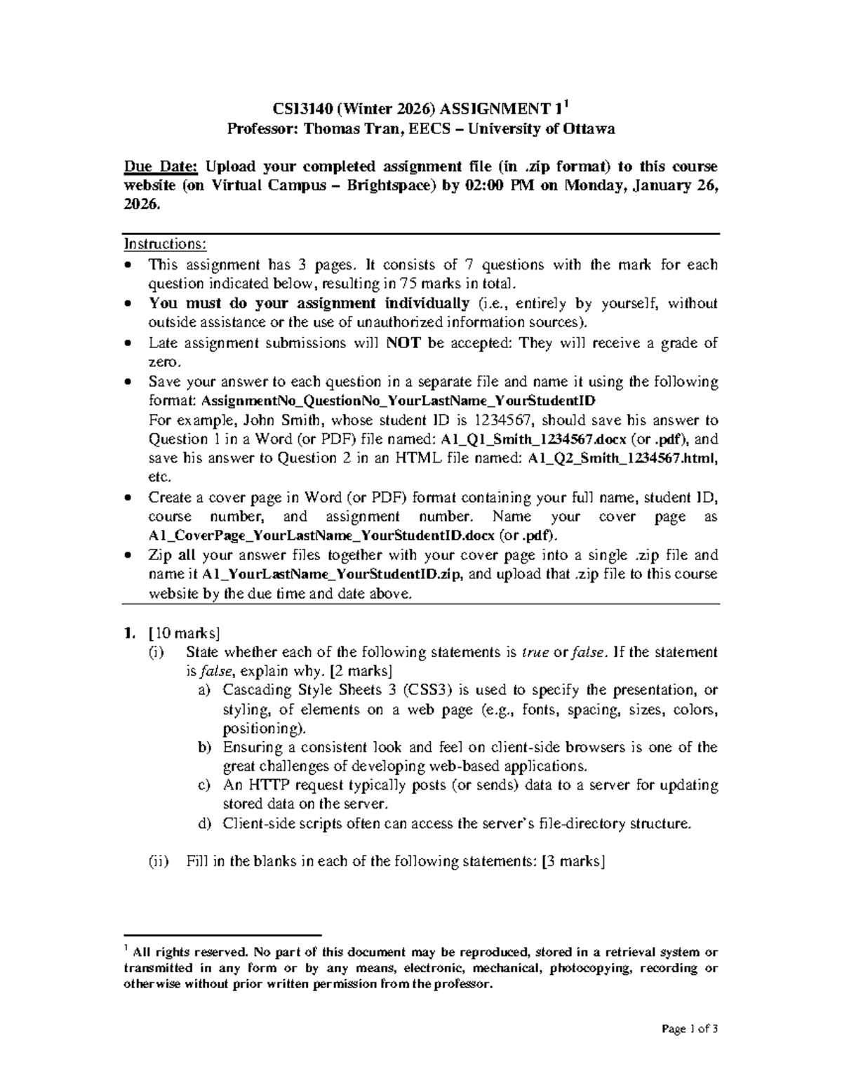 CSI3140 (Winter 2026) Assignment 1 Instructions and Guidelines - Studocu