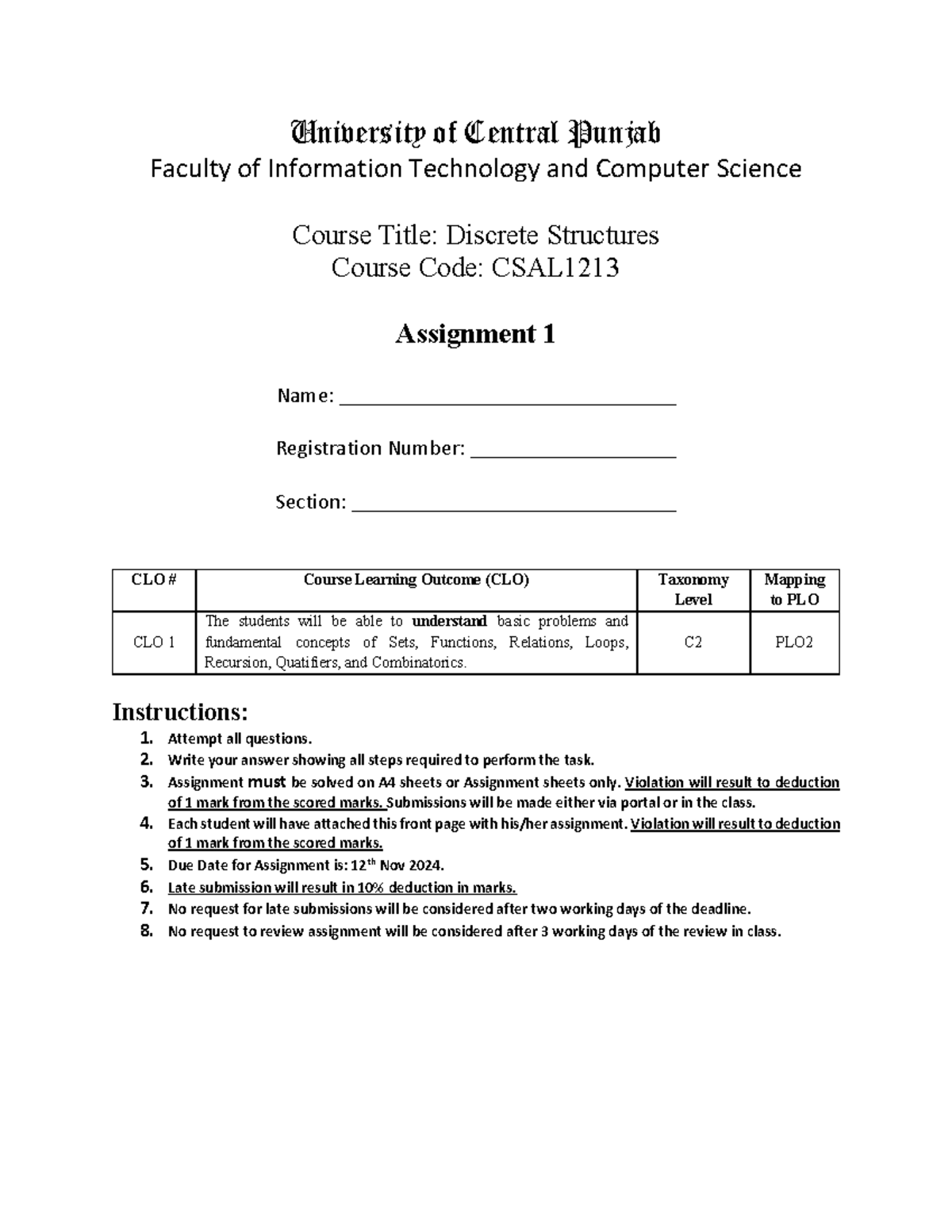 Assignment 1 - University of Central Punjab Faculty of Information ...