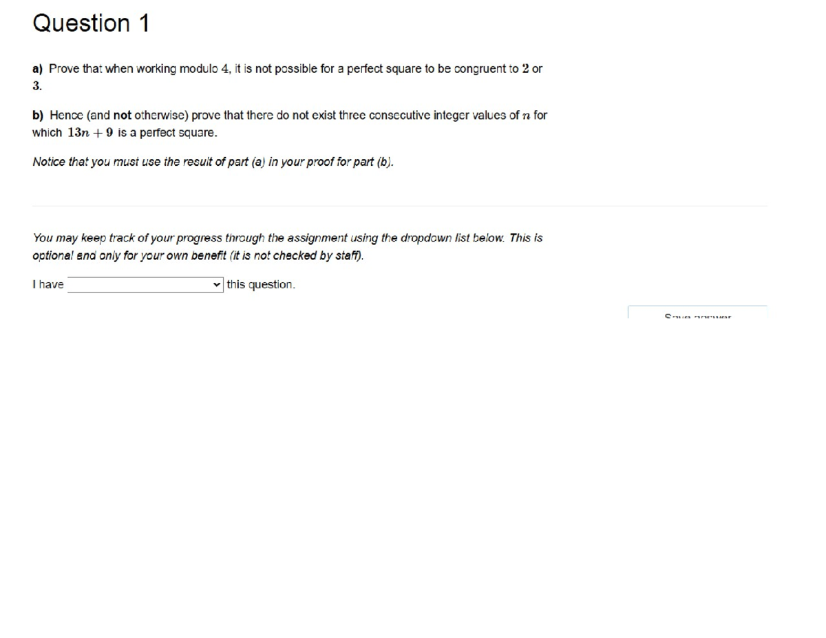 MATH1081 Assignment: Proving Perfect Squares Modulo 4 and Consecutive ...