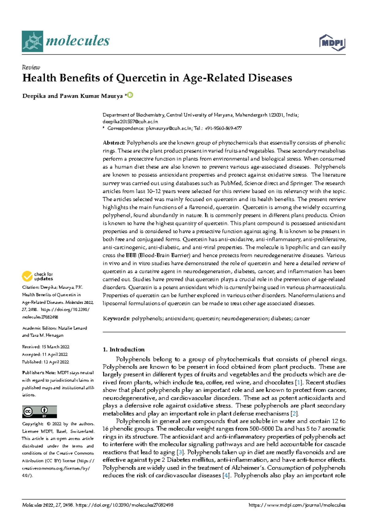 Health Benefits of Quercetin in Age-Related Diseases - Citation ...