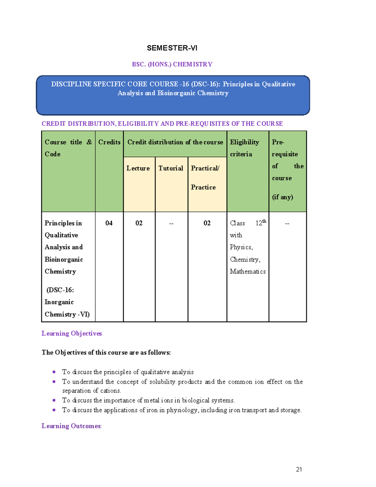 BSC (HONS) Chemistry: Principles in Qualitative Analysis & Bioinorganic ...