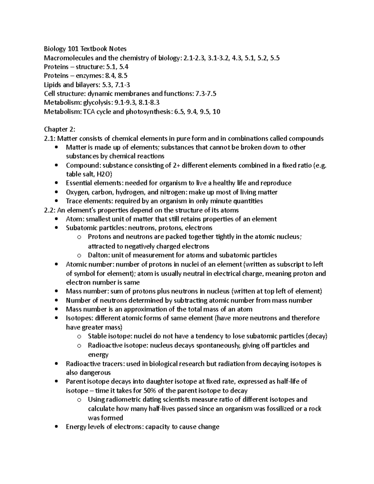 BIO 101 Final Exam Study Notes: Key Concepts in Biology - Studocu