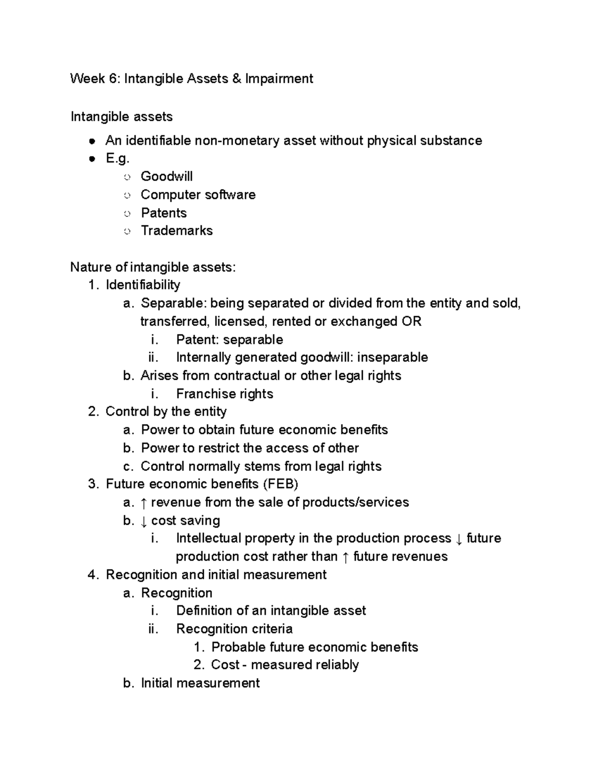 AC3202 Corporate AC Final Notes - Week 6: Intangible Assets ...