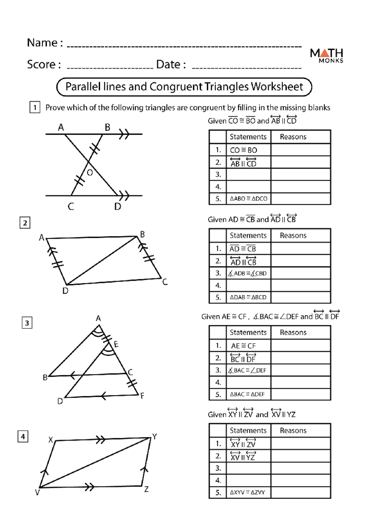 Congruent Triangles Worksheet Grade 7