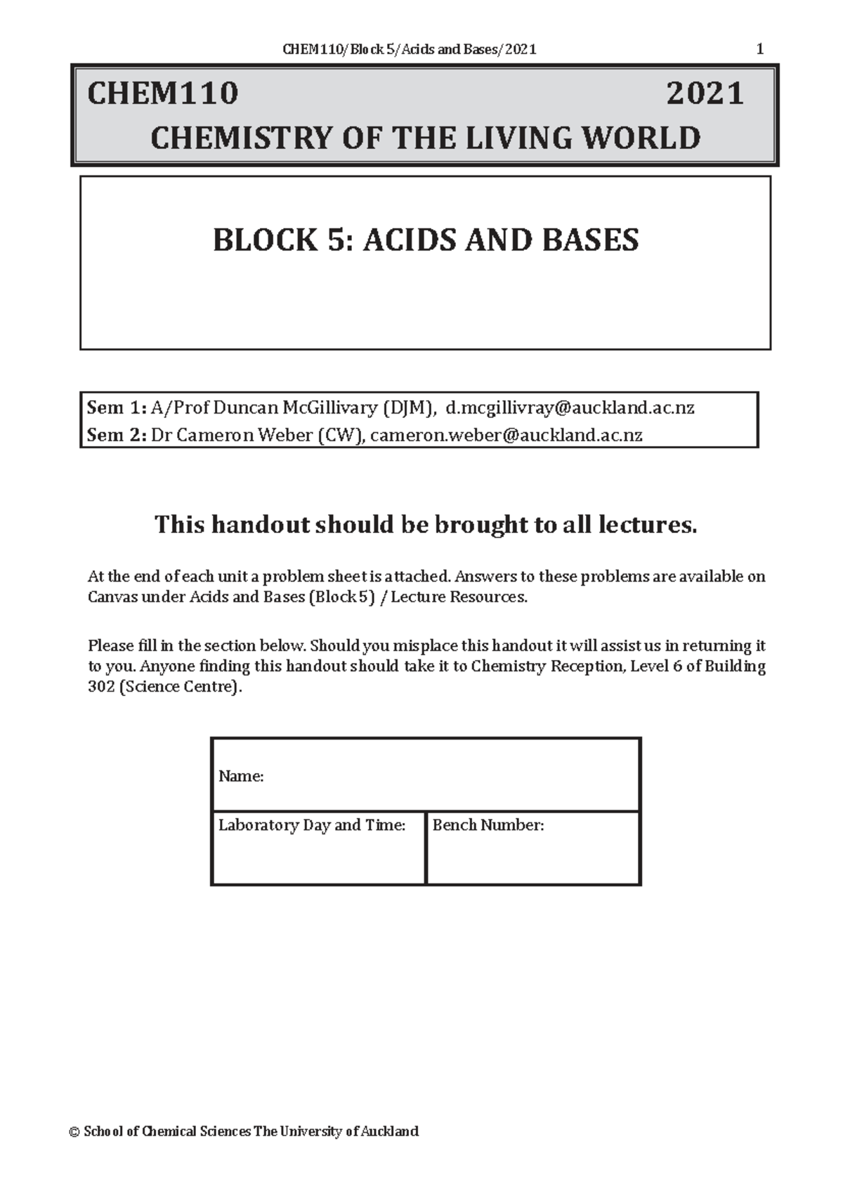 CHEM110 Block 5: Acids and Bases Lecture Notes 2021 - Studocu