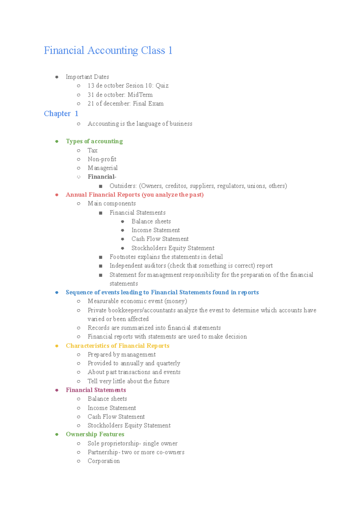 Finantial Accounting Notes - Financial Accounting Class 1 Important ...
