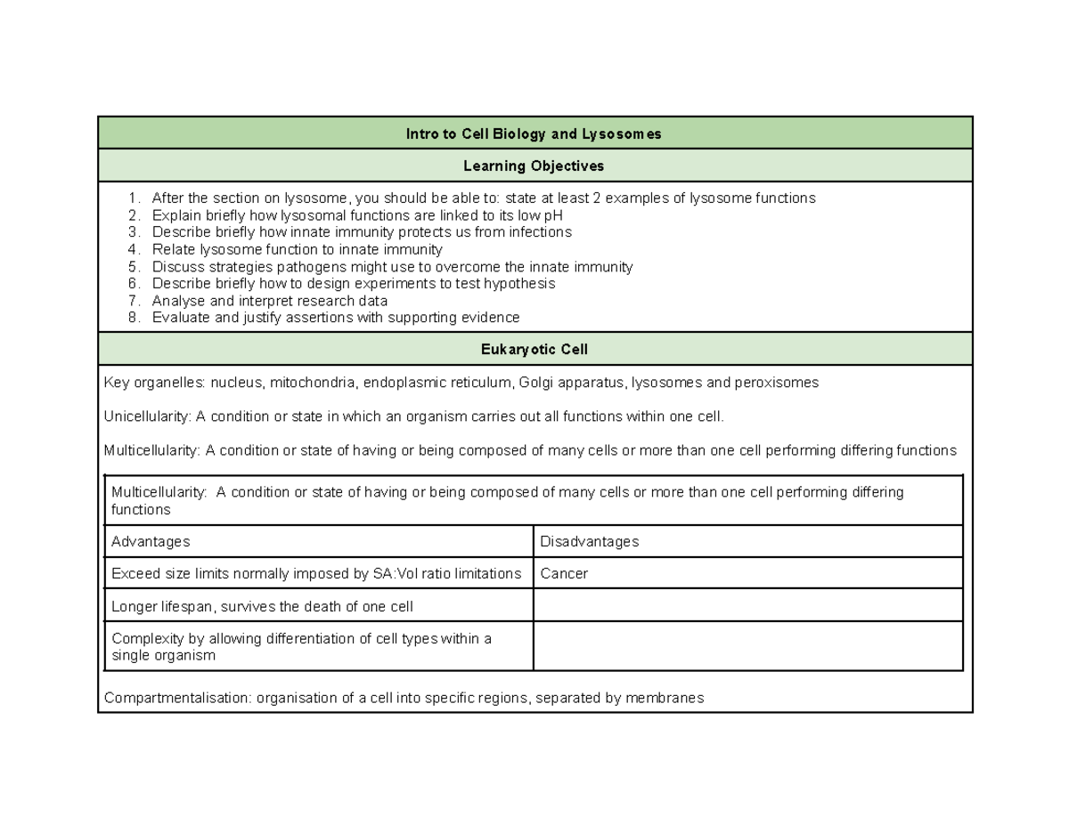 LSM2233 Final Exam Study Guide: Cell Biology & Lysosomes - Studocu