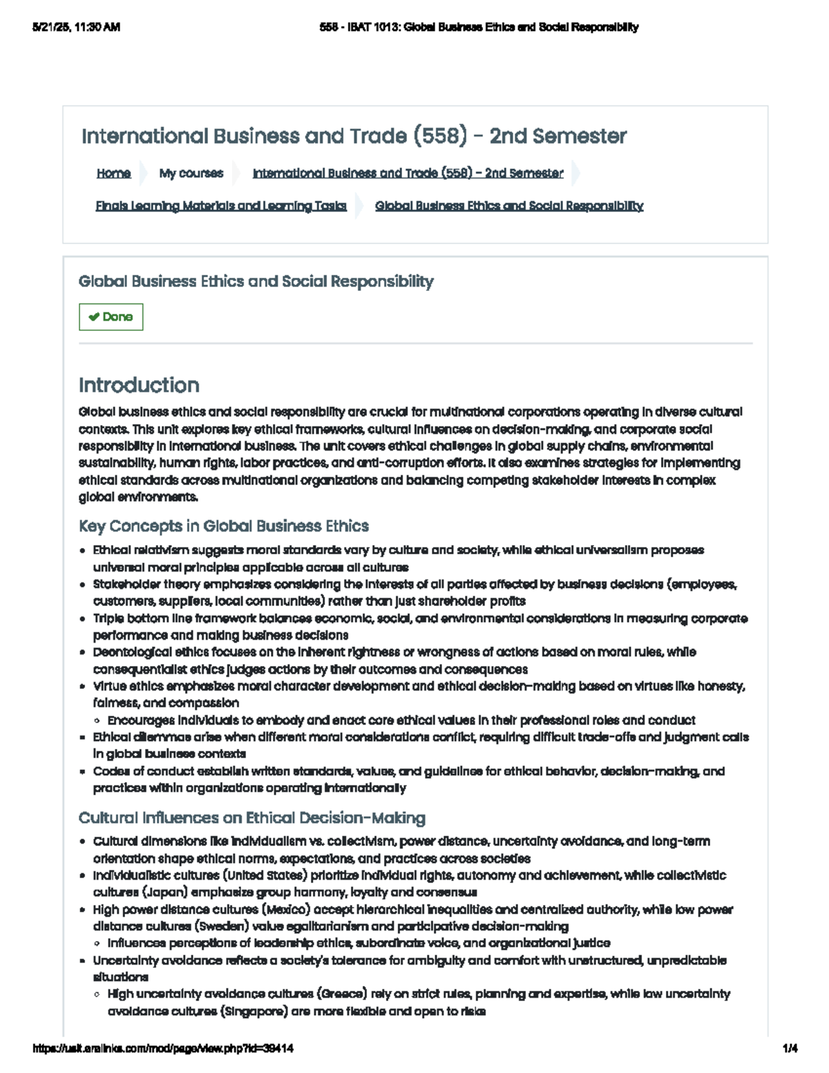 IBAT 1013: Finals Study Guide on Global Business Ethics & CSR - Studocu