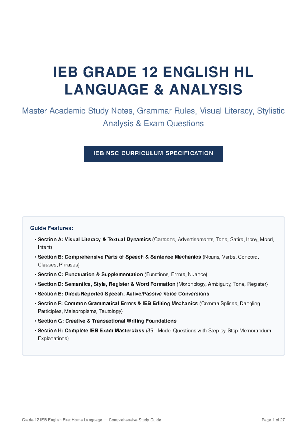IEB Grade 12 English HL Language Analysis: Comprehensive Study Notes ...