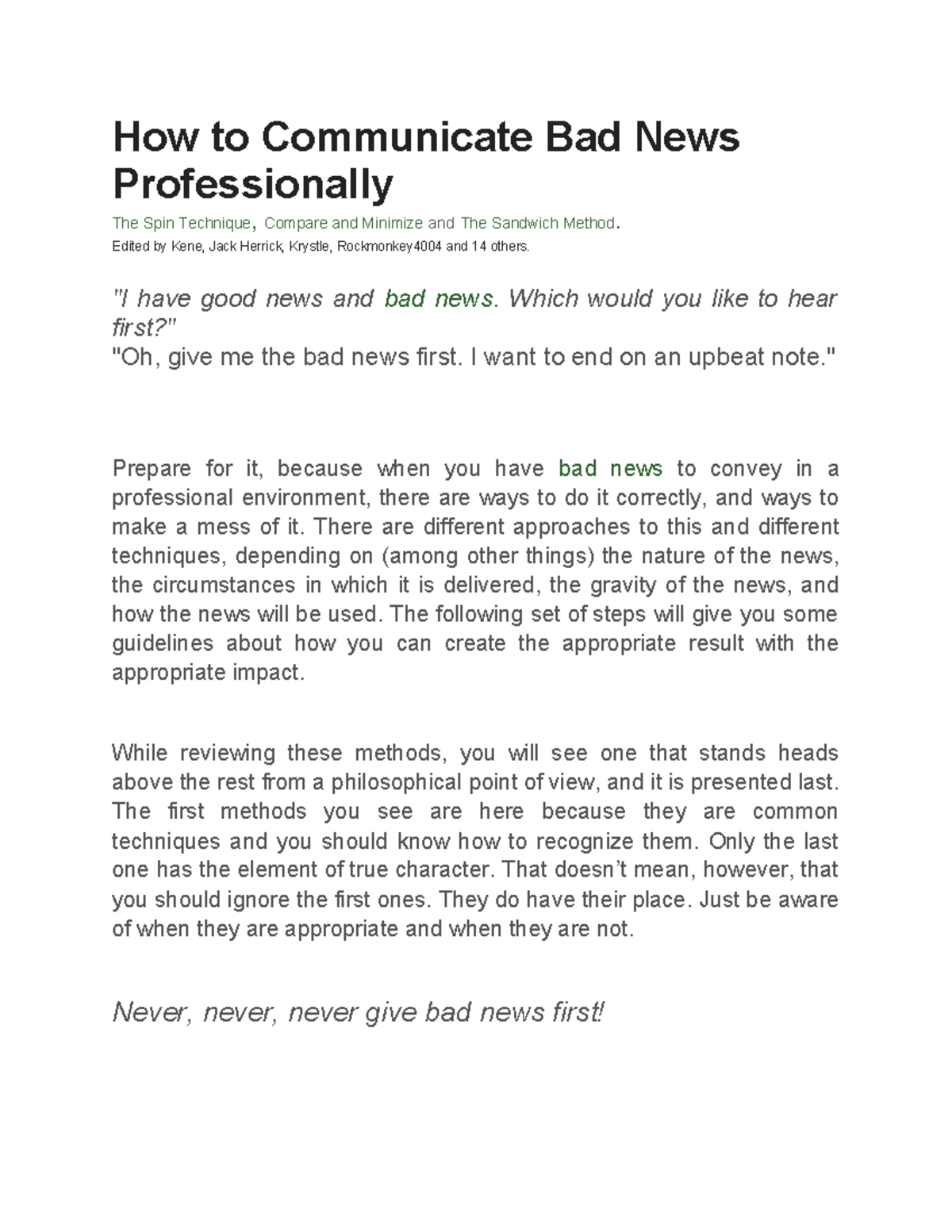 6.2. Techniques for Professionally Communicating Bad News - Studocu