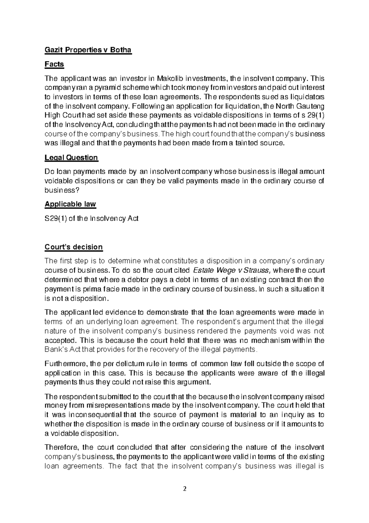 Gazit Properties v Botha: Analysis of Voidable Dispositions in ...