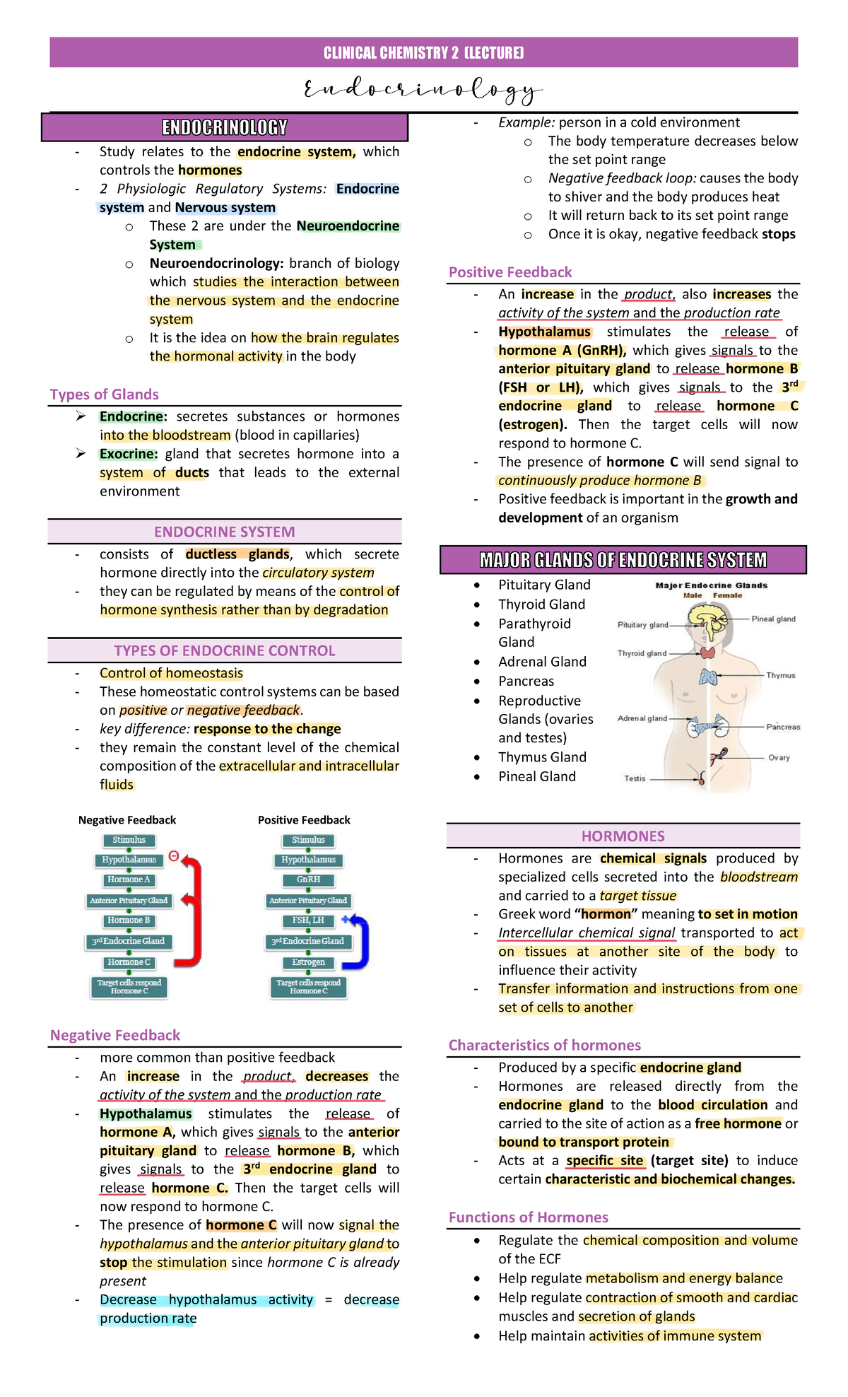 CLINICAL CHEMISTRY 2 (LECTURE) ENDOCRINOLOGY: Hormonal Regulation and ...
