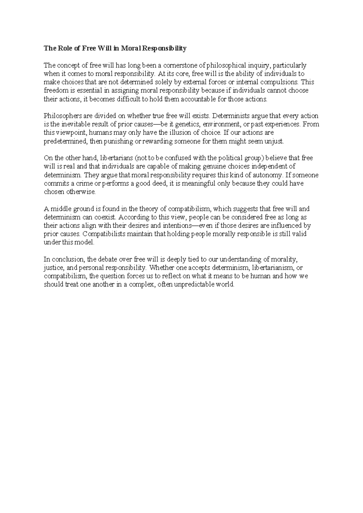 The Role of Free Will in Moral Responsibility - At its core, free will ...