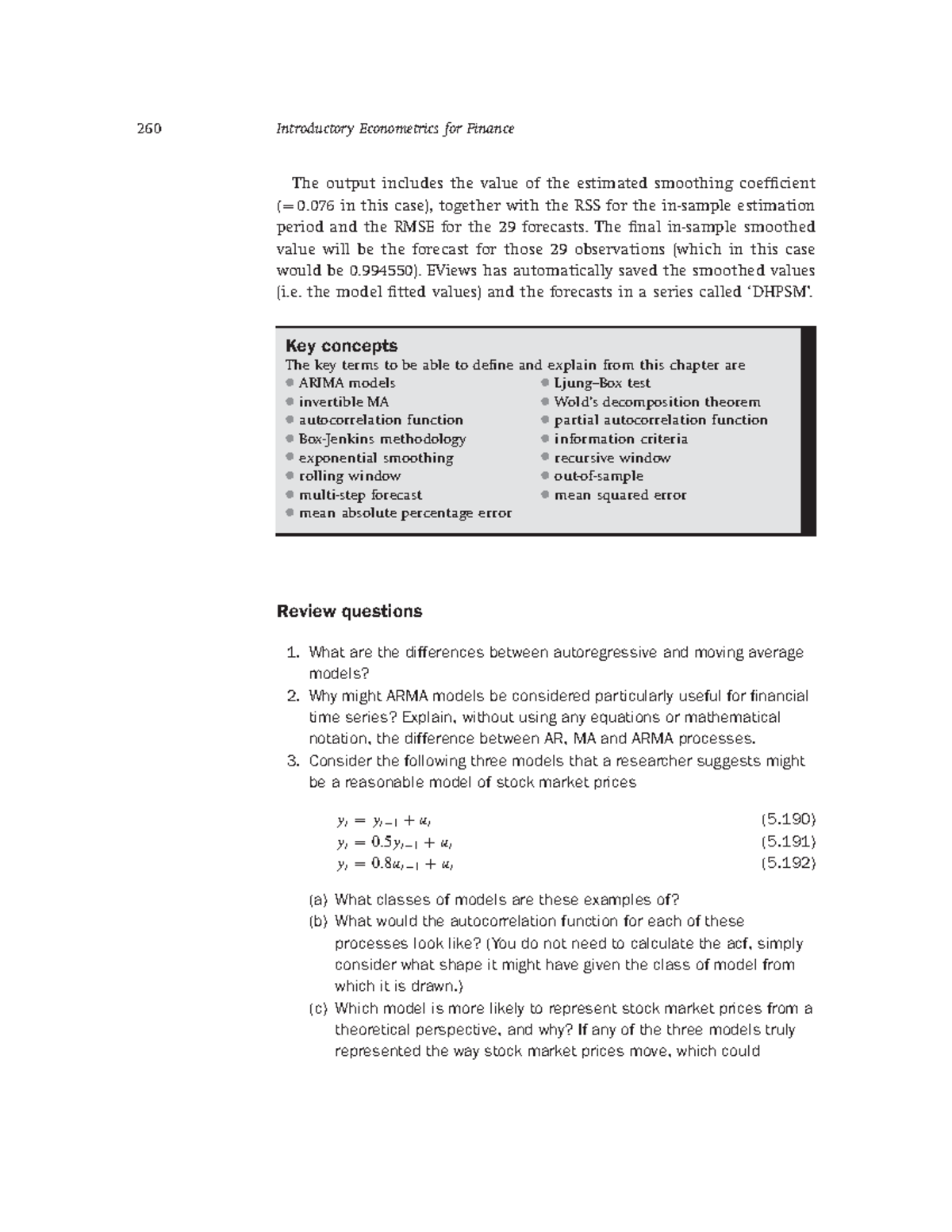 Brooks 260 Final Exam Chapter 5 Exercises and Key Concepts on ARIMA ...